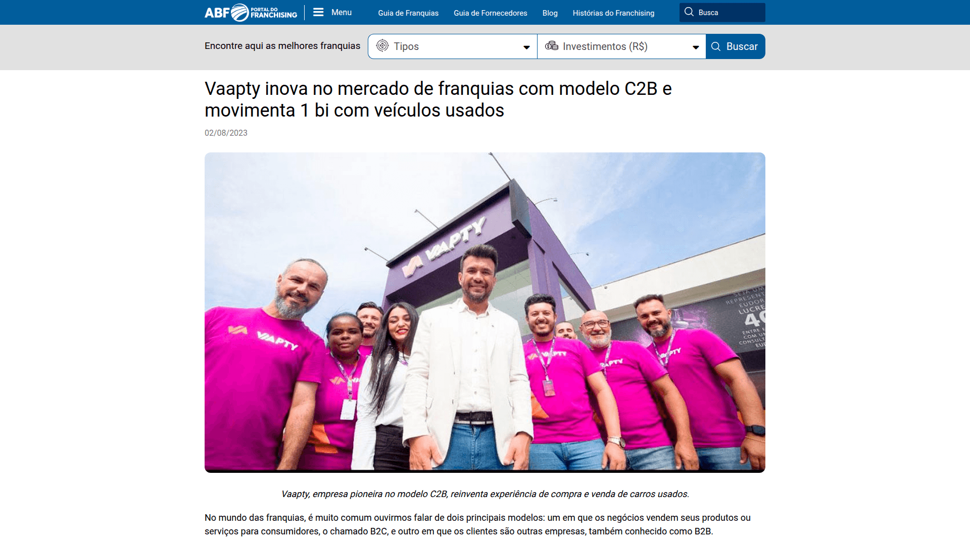 Vaapty inova no mercado de franquias com modelo C2B