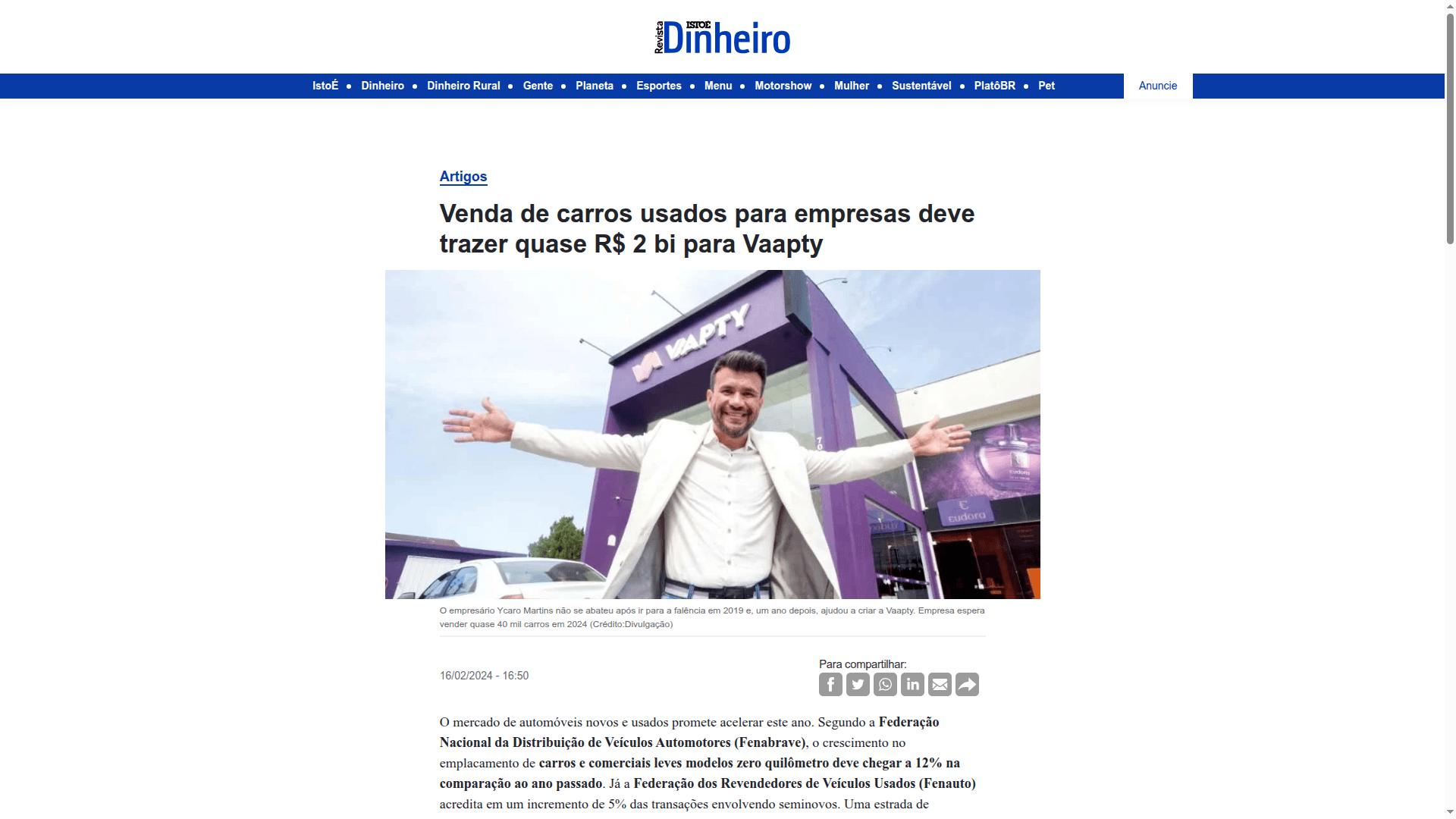 Venda de carros usados para empresas deve trazer quase R$ 2 bi para Vaapty