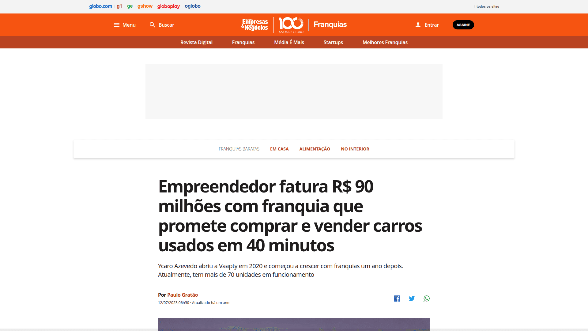 Empreendedor fatura R$ 90 milhões com franquia que vende carros em 40 minutos